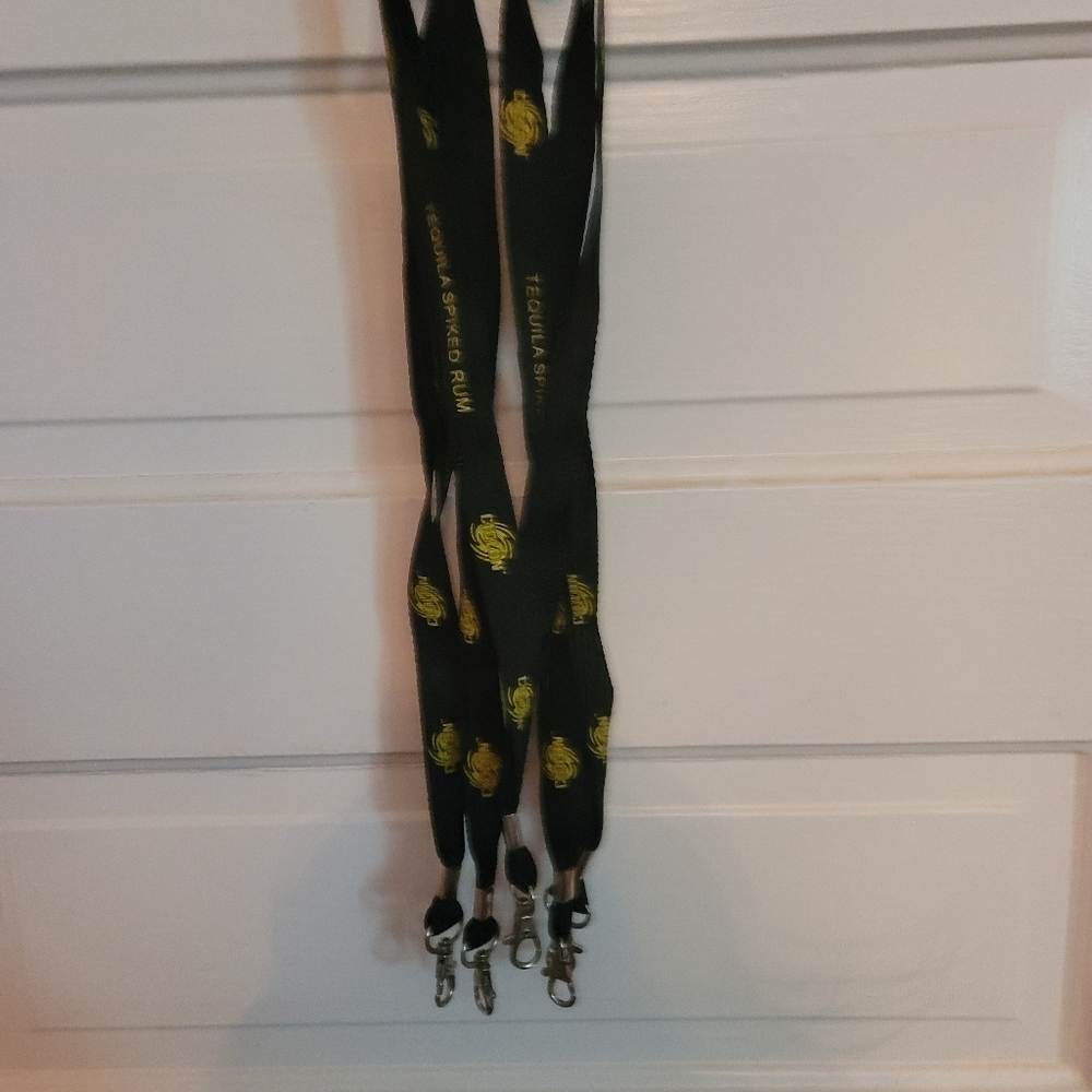 SET OF 5 " TEQUILA SPIKED RUM" BLACK & GOLD LANYARDS